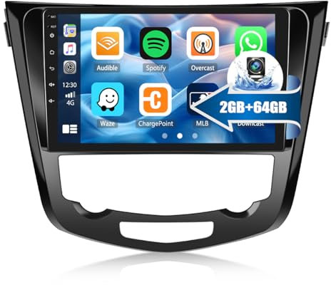 2G+64G CAMECHO Android 13 Radio Coche para Nissan Qashqai J11 X-Trail T32 2014-2020 con GPS Carplay Android Auto,Doble DIN Radio con Pantalla de 10 Pulgadas,RDS/FM Bluetooth y USB+Cámara Trasera
