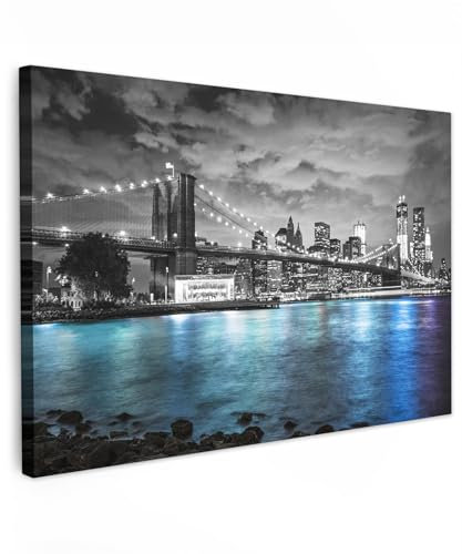 MuchoWow© Bilder Groß 120x80 cm XXL Wohnzimmer Deko Moderne Wandbild Kunstdruck auf Leinwand Bild Schlafzimmer über Bett Room Decor Geschenke New York - Skyline - Stadt - Blau