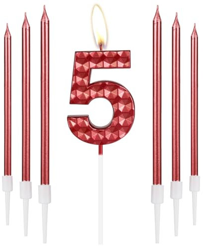 5th Birthday Candles - Red Number 5, 3D Candle Cake Topper for Girls & Boys Parties