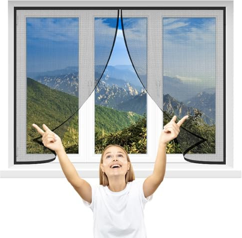 Fliegengitter Fenster 185x90cm Schwarz Fenster Insektenschutzgitter zuschneidbar Fliegennetz für KellerFenster Wohnzimmer TerrassenFenster Fliegenschutz ohne Bohren