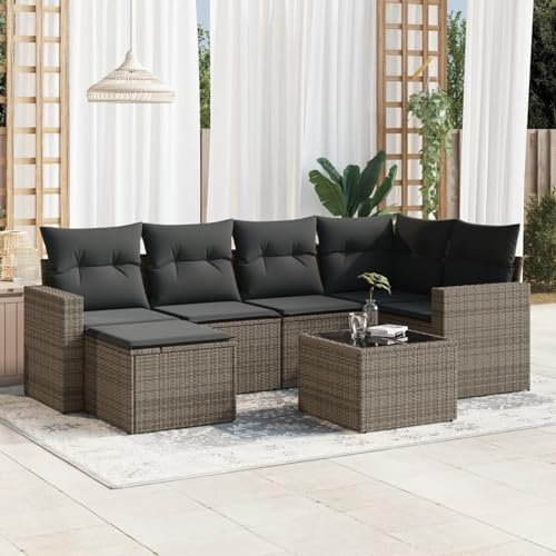 Faroom Balkon Ecklounge mit Stauraum Gartenlounge Klein Balkon Lounge Balkonsofa Kleiner Balkon Sitzecke Balkon Loungemöbel Gartensofa Ecksofa Balkonmöbel Grau 7-tlg-Type-A344