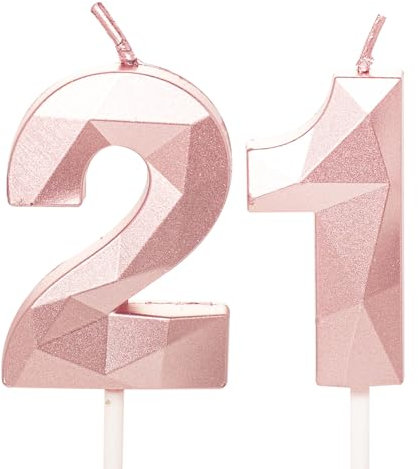 Rose Gold 21st Birthday Candles - Number 21 Candles for Cake, 21st Birthday Cake Toppers