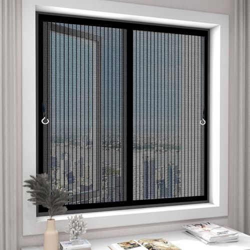 Moustiquaire Magnétique pour Fenetre 34 x 60 cm Anti Insecte Mouche Moustique, Personnalisable Rideaux Toile Insect Ecran avec Crochet et Ruban de Montage, pour Fenetre, Noir