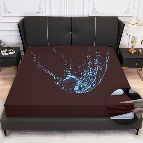 Arcona Coprimaterasso impermeabile 160 x 200 cm, lenzuolo con angoli per incontinenza, traspirante, impermeabile, con angoli elasticizzati, colore marrone cioccolato