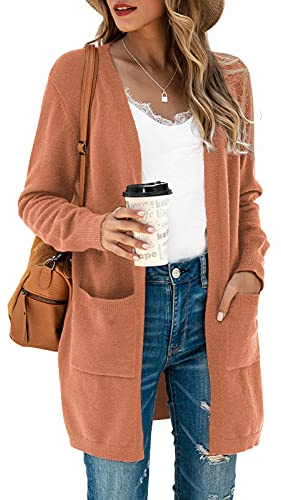 TASAMO Womens Cardigans Open Front with Pockets Side Split Draped Casual Knit Sweaters