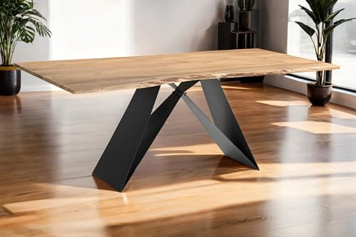 SAM Esstisch Mick 160x85 cm Akazie Natur Baumkante Gestell schwarz | Baumkantentisch massiv, Akazienholz naturfarben, Metallgestell, Esszimmertisch