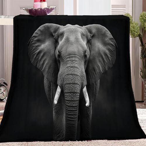 Decke Sofa Kuscheldecke Schwarzgrau, Flauschige extra weich warm Wohndecke Flanell Kuscheldecke Tier Elefant Muster 200 x 220 cm verfügbar als Sofadecke oder Bettüberwurf
