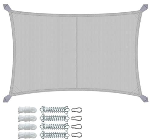 VOUNOT® Voile d'ombrage Rectangulaire Imperméable Auvent Protection en Polyester avec Kit de Montage Toile Ombrage Protection UV 95% Résistant et Respirant pour Jardin Terrasse Balcon 3x4m Gris Clair