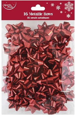 Eurowrap Pack of 16 Metallic Red Luxury Gift Bows Traditional Christmas Birthday Present Xmas Gift - Gift Bows for Christmas - Decorative Bows for Presents