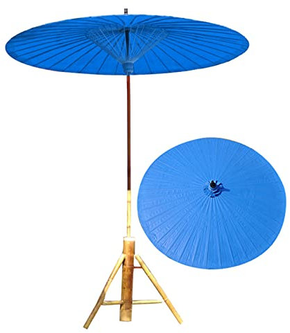 Handgefertigter orientalischer Sonnenschirm mit windabweisendem Ölpapier, 2 m Sonnenschirmgriff, 3,5 cm Sockel, separat erhältlich, blau, 2.4m/7.9ft