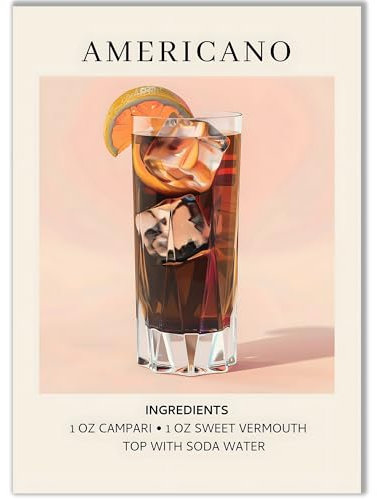 Happymotive – Premium Cocktail Poster wahlweise in DIN A3 oder DIN A4 – Premium Druck auf 300g Papier – Wanddekoration für Bar, Küche und Homebar, Office ohne Rahmen Americano A4