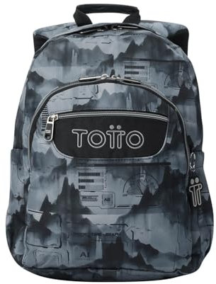TOTTO - Mochila Escolar Adaptable a Carro, Modelo Acuareles, Capacidad 20 L, Bolsillo para Pc 14, 2 Bolsillo Botella, Espaldar Ergonómico con Flujo de Aire, Correas en S, Estampado Digital Hill