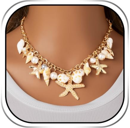 Handcess Boho Seestern Muschel Perlen Halskette Gold für Frauen