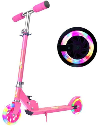 Herefun Scooter Roller Kinder, Roller für Kinder, Roller mit LED Light Up PU-Rädern, Höhenverstellbare mit KickStänder Kugellager ABEC 7, Kinderscooter für Kinder Jungen Mädchen ab 3-16 Jahre (Rosa)