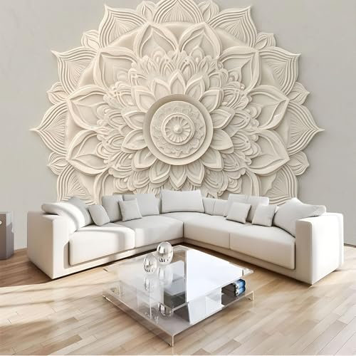 Fototapete Mandala Relief 400X280Cm - Seidetapete - Wandtapete - Elegante Blumen Art Fototapete - Wand - Wandbilder Schlafzimmer Wohnzimmer Bildtapete Foto Tapete
