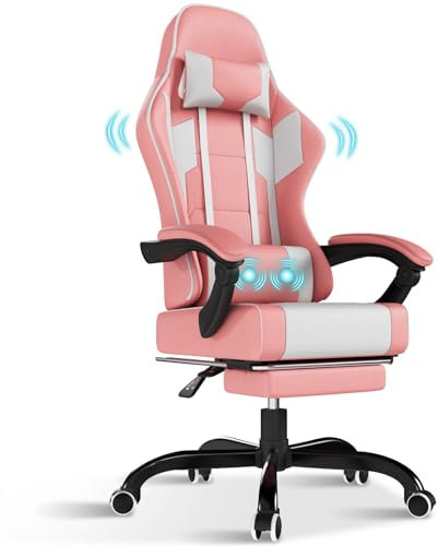 TRIUMPHKEY Stuhl Gaming, Bürostuhl mit Fußstütze, Ergonomischer Stuhl mit 90-135°Verstellbare Rückenlehne, 150KG Belastbarkeit, Rosa