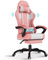 TRIUMPHKEY Silla Gaming, silla de oficina con reposapiés, silla ergonómica con respaldo ajustable de 90 a 135°, soporta hasta 150 kg, color rosa