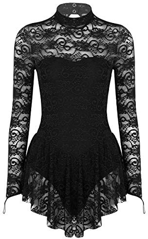 RUNQHUI Vestito da donna Pattinaggio Artistico Pizzo Manica Lunga Body Danza Ginnastica Vestito