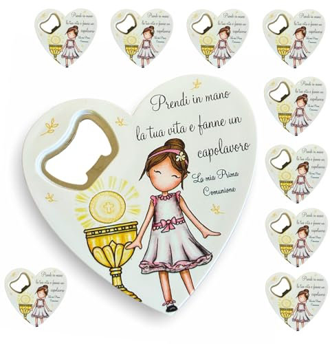Regalami.shop set 10 bomboniere Comunione Bimba apribottiglia + 10 bigliettini a tema, con immagine e frase (2)