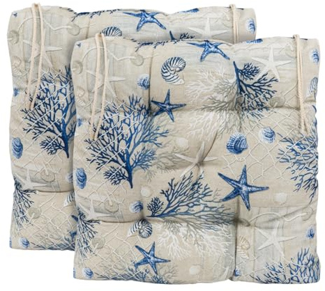 CHELY INTERMARKET Cojines Silla 40x40cm Pack 2 Unidades Relleno Mullido Mar Azul 5 Pespuntes Acolchado Exterior Interior Decorativos Suaves Estables Lavables Terraza Jardín