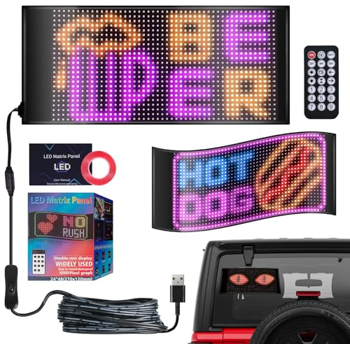 10.62''x4.72' Double Row Programmable LED Signs with APP Control, 5V/2A Flexible Light Sign for Car, DIY Custom Led Sign, Supports Single and Scrolling Display with Custom Text Pattern Animation