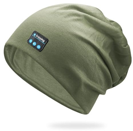 fesoklaf Summer Bluetooth Beanie Hat Headphones for Women/Men Wireless Music Slouchy Beanie Cap Headset with Mic for Sports (Green)