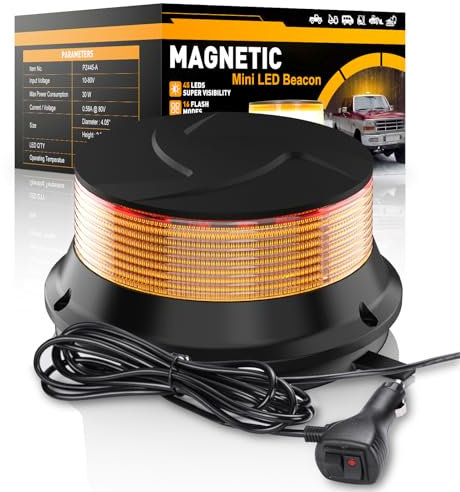 BEAMFLY Luce stroboscopica ambra a LED, luci lampeggianti di sicurezza di avvertimento 12V-24V con base magnetica per camion spazzaneve,veicoli,carrelli elevatori,trattori,carrelli da golf,autobus
