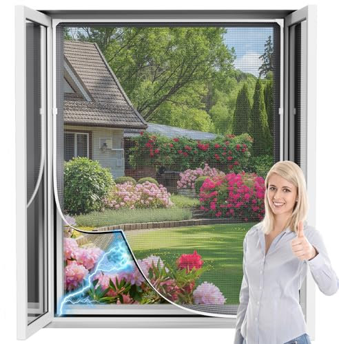 Jiaanle Fliegengitter Fenster Magnet für Dachfenster - 130 x 150 cm Selbstklebendes Insektenschutz Dachfenster magnetisch Mückennetz Fenster（Weiß）