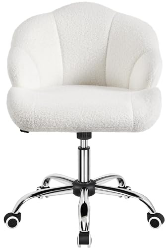Yaheetech Velvet Chair Shell Back Height Adjustable Swivel Desk Snowy | Comfortable wide seating surface, adjustable recline angle, compact armless structure fits makeup vanity and bedroom