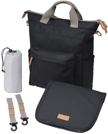 baba bing Unisex Multi-Functional Changing Bag - Black - Waterproof Baby Changing Bags | Convertible Changing Bag Backpack, Tote, Over the Shoulder | Stylish Nappy Bags