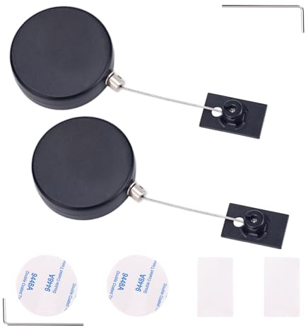 2pcs Retractable Remote Control Tether Lock, 4.92Ft Adjustable Retractable Remote Control Cable Tether Lock with 4 Adhesive 2 Hexagonal Wrench for TV Game Home Showroom Use