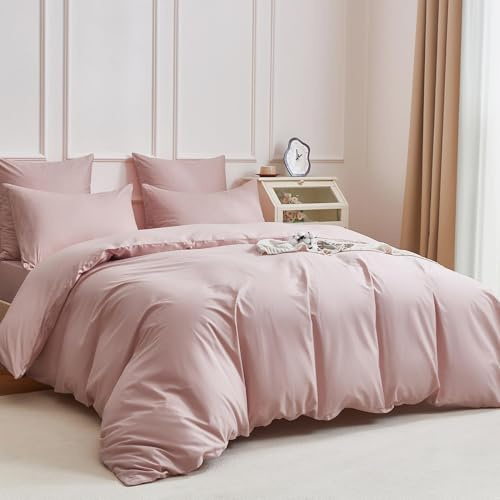 YASMENG Housse de Couette 220x240 Coton Rose Parure de Lit 220x240 Adulte 100% Coton Peigné Rafraîchissant Soyeux Respirant Linge de Lit 2 Personne avec Fermeture Éclair et 2 Taies d'oreiller 65x65