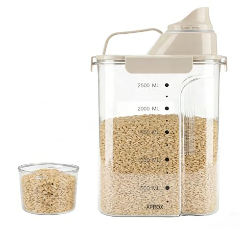 Otopone 2500ml Airtight Cereal Storage Containers, Dog Food Storage Container with Handle and Measurement Markings, Dispenser for Pet Kibble, Rice, Flour