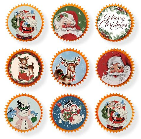 48Pcs Edible Christmas Cupcake Toppers Wafer Paper Holiday Themed party Decorations Picks for Christmas Birthday Party Cake Decorations