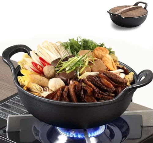 Grande Cocotte En Fonte, Chaudron Avec Couvercle En Bois, Poignée, Pour La Cuisine À La Maison Ou En Camping, Bouillir, Mijoter, Faire De La Soupe, Noir(Wooden lid,Diameter 20cm)