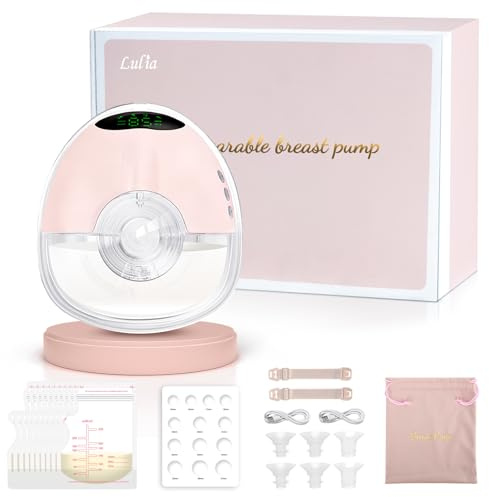 Lulia Milchpumpe Elektrisch, Elektrische Milchpump mit 4 Modi & 9 Stufen, 350mmHg Starke Absaugung, Komfortabler, BPA-Free, Milchpumpe Handsfree mit 17/19/21/24 mm Flansch(Rosa - 1 Stück)