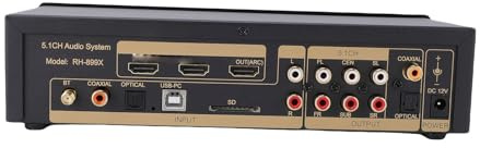 XUMIUZIY 5.1 Surround Sound Decoder Konverter, 4K HDMI ARC Optisches Koaxial USB Digital Analog Sound Decoder System 192 kHz 32 Bit, mit BT 5.0 Empfänger Ausgangsmodi (EU-Stecker)