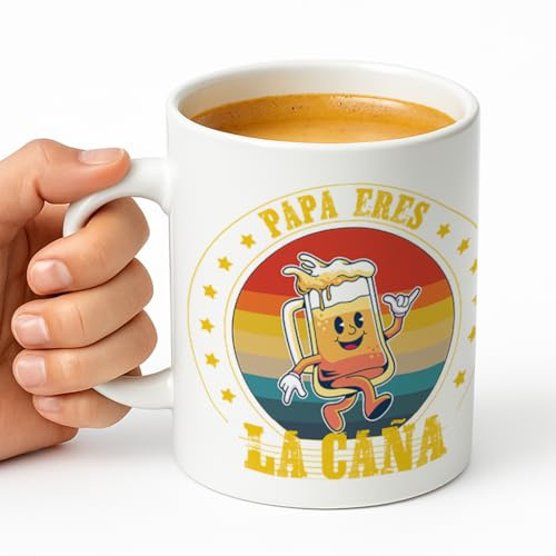 XUSILIMO Taza Personalizada de Cerámica 350 ml para el Día del Padre, Regalo Original para Papá, Ideal para Cumpleaños, Navidad y Aniversarios (Papa eres la caña)