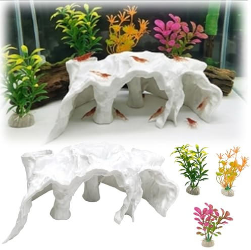 LMJOPYQ 4 Stück Aquarium Höhle Set, Garnelen Versteck Aquariums, Aquarium Tunnel Unterirdisch, Aquarium Deko Höhle, Kampffisch Zubehör, S Größe Weiß