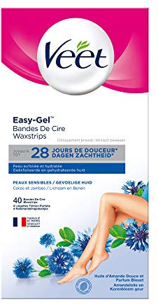 Veet Easy Gel - 48 Bandes de Cire Froide Corps et Jambes - Peaux Sensibles - Sans Frotter - Epilation Longue Durée
