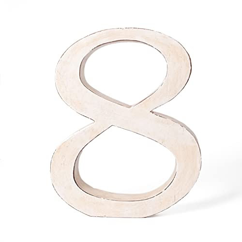 kadoh Holzzahl 8 (20 cm) zum Aufstellen Handgemachte Holzzahlen, Dekozahl in Vintage-Look als Deko (Creme-Weiß Vintage)
