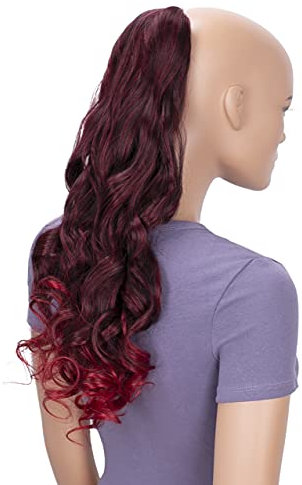 CAISHA 50cm Haarteil Ponytail Zopf Haarverlängerung Mit 2 Bändern Pferdeschwanz Lockig Schwarz Rot Mix HCB1-1