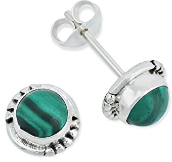 Ohrstecker 925 Silber Malachit grüner gestreifter Stein Edelstein Ohrringe echt Silber Damen Sterling Silber Stecker Geschenk(MOS-026-10)