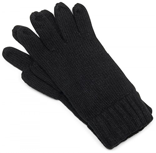 styleBREAKER klassische Handschuhe, warme Strickhandschuhe mit doppeltem Bund, einfarbig, Fingerhandschuhe, Unisex 09010005, Farbe:Schwarz, Größe:S-M