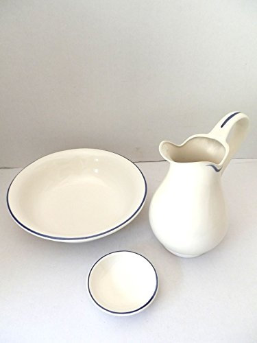 Set Toilette in Ceramica per Lavabo Bagno Antico Bianco Bordo Blu