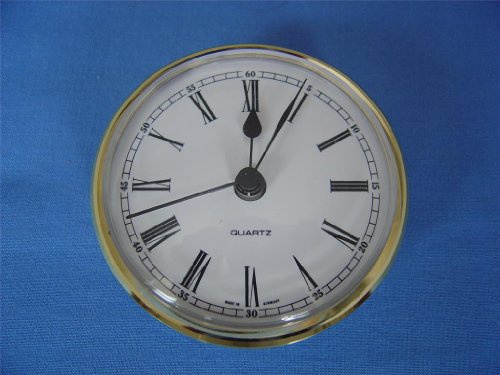 Caravan Motorhome Clock 72mm Round White Face Brass Trim