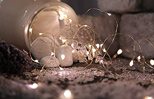 LED-Lichterkette Dew Drop von Star Trading, Deko Lichter-Kette aus Draht in Silber mit Tautropfen, 46 LEDs neutralweiß, batteriebetrieben, Länge: 1 m