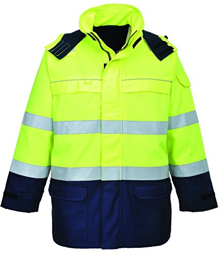 Portwest FR79 Bizflame Multi-Norm Arbeitsjacke Langarm Baumwolle Warnschutz | Gelb/Marine, XL, EN ISO 20471 Klasse 3, EN ISO 11612, Baumwollfutter, Verschweißte Nähte, Reißverschluss, Wasserdicht