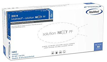 Einmalhandschuhe aus Nitril MaiMed Solution next PF blau M Gr. 8, puderfrei, unsteril, latexfrei, 200 Stück/Box