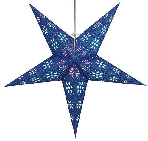 GURU SHOP Faltbarer Advents Leucht Papierstern, Weihnachtsstern 60 cm - Anubis Blau, Papiersterne 60 cm